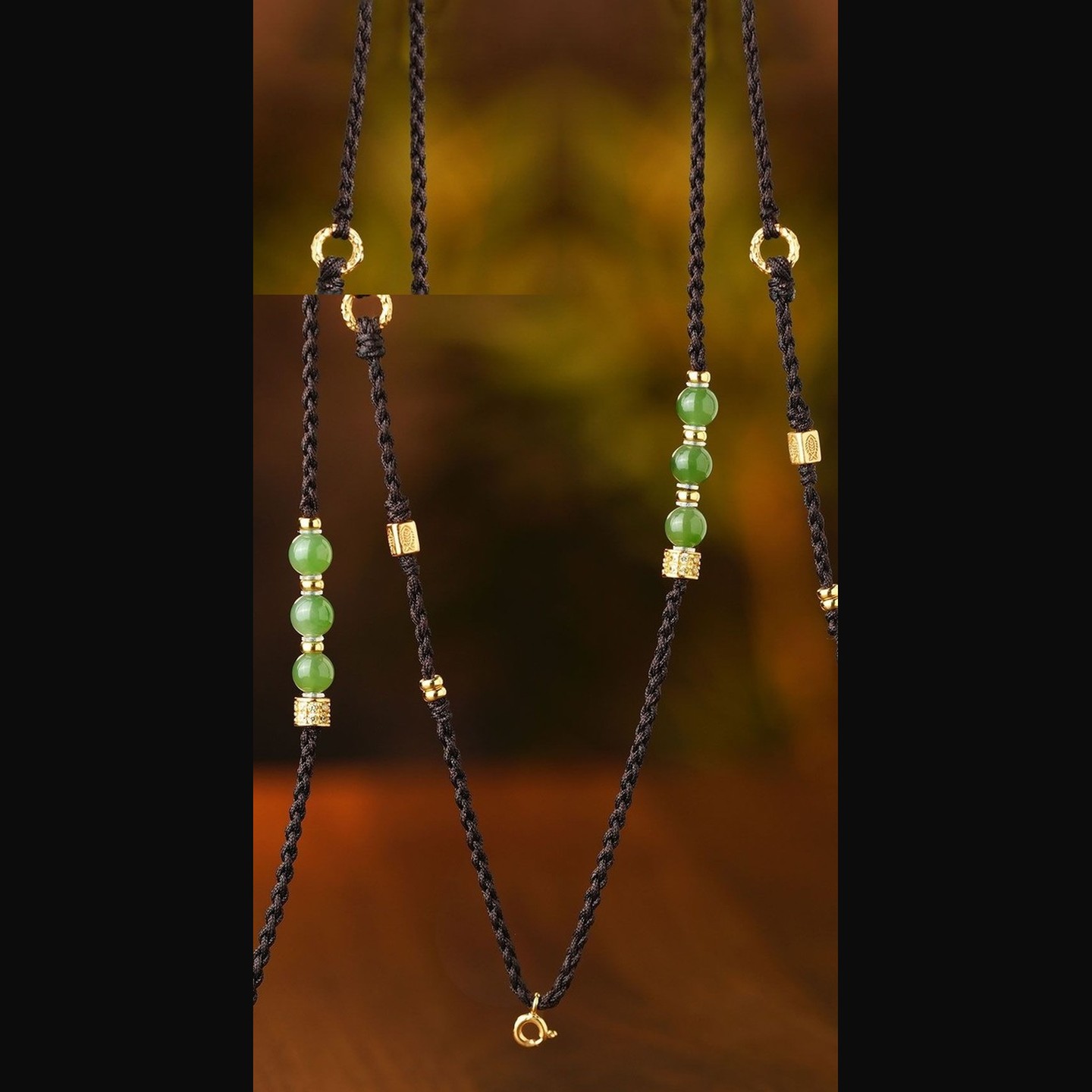 Russian Green Nephrite Jade Necklace — nephrite jade, SKU D360