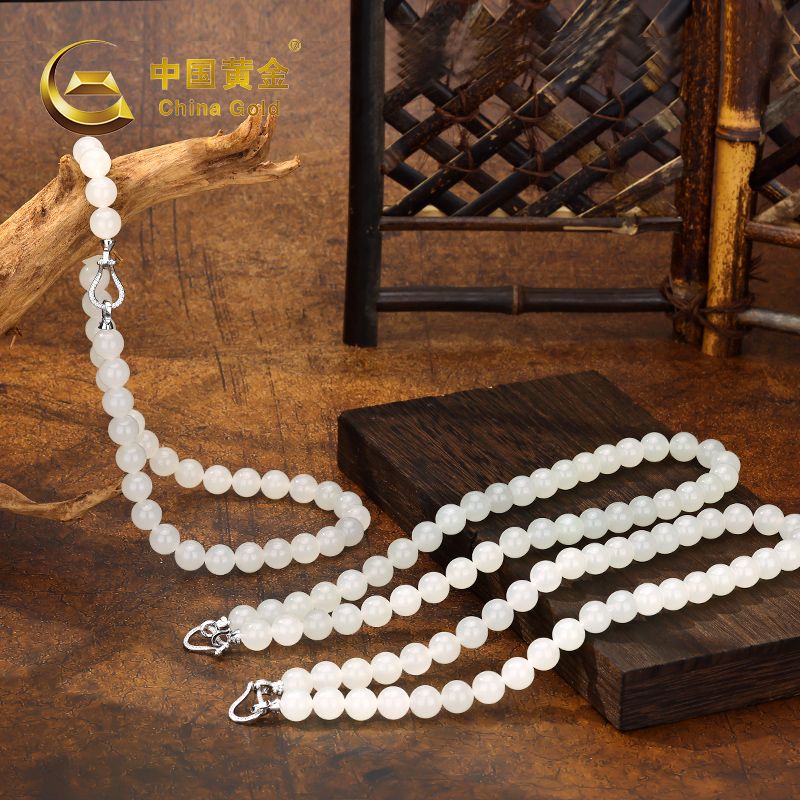 Qinghai White Nephrite Jade Beaded Bracelet — Qinghai jade