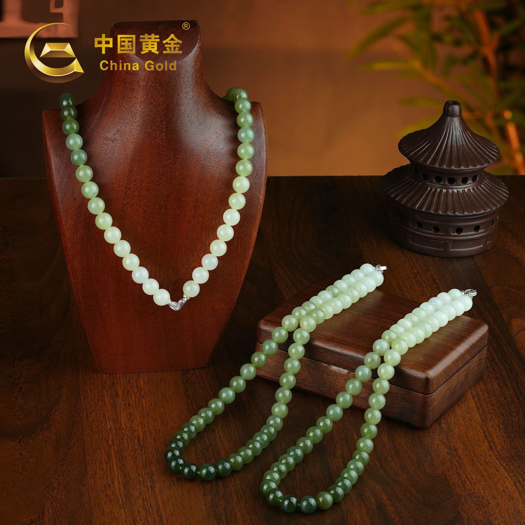 Qinghai Hetian Nephrite Jade Beaded Bracelet — Qinghai jade
