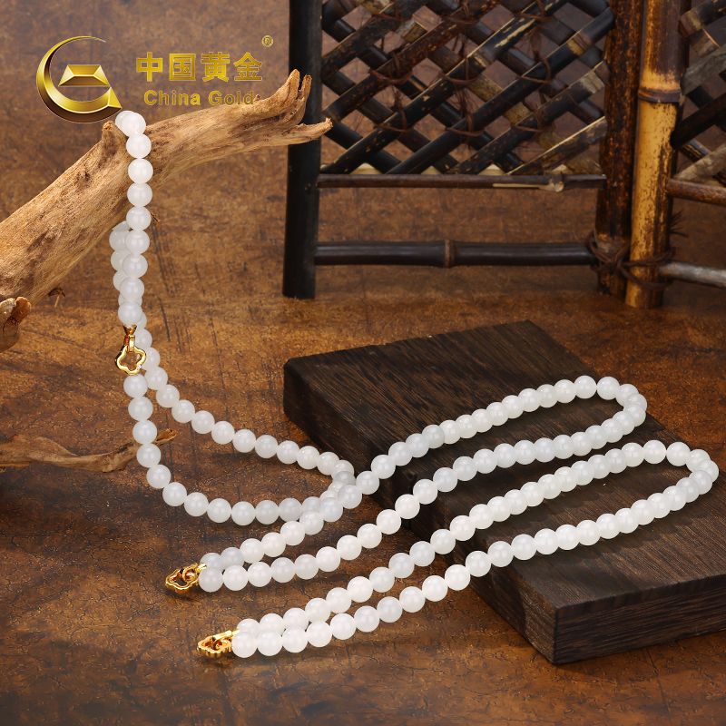 Qinghai White Nephrite Jade Beaded Bracelet — Qinghai jade