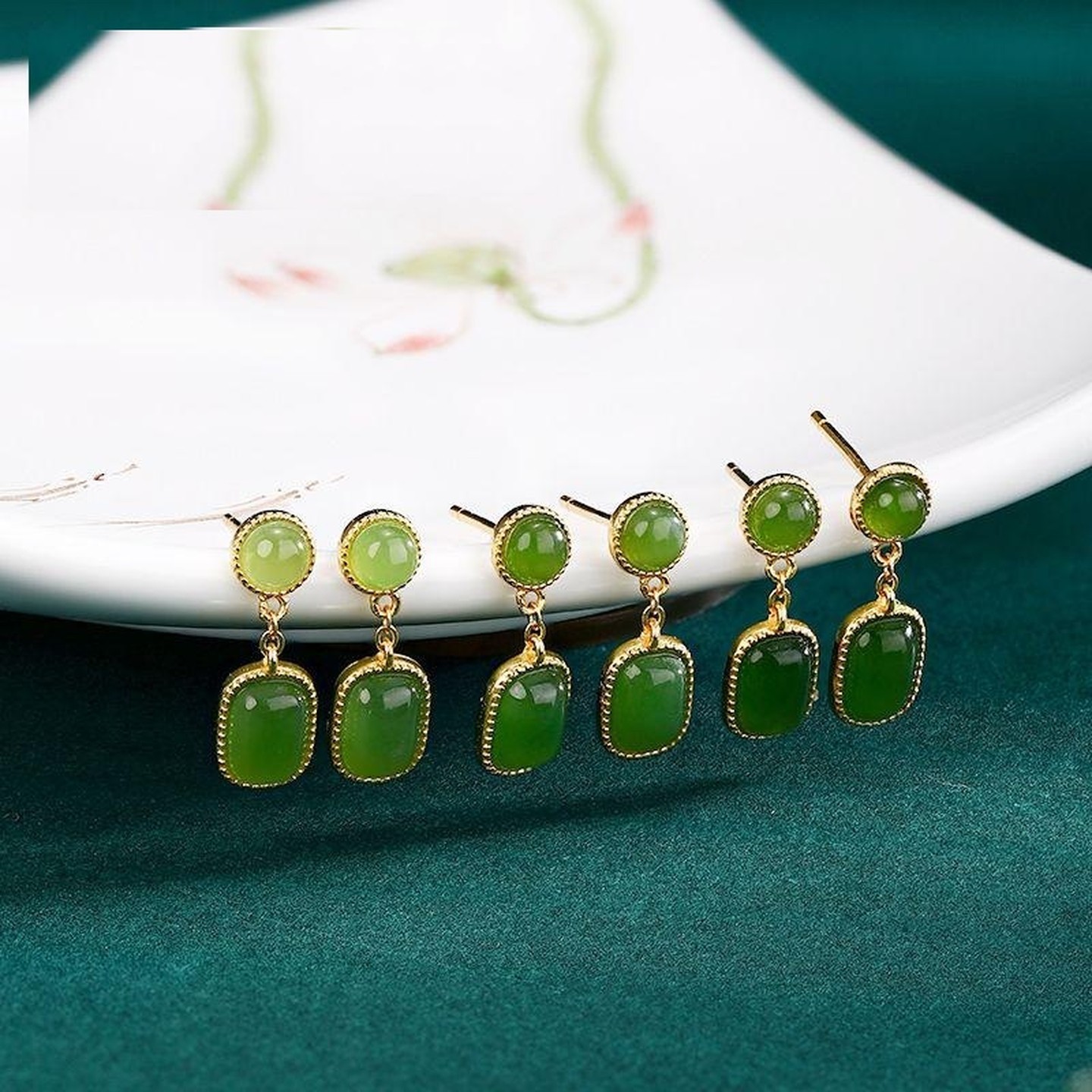 Russian Green Nephrite Jade Earrings — nephrite jade, SKU Z96
